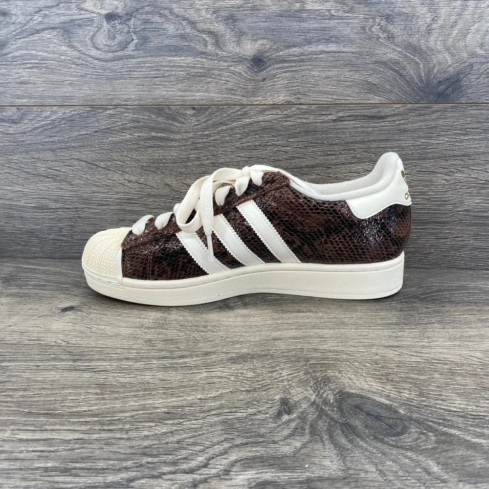Adidas Superstar Sneakers Womens 8 Brown Snakeskin Shell Toe Leather Low Top
